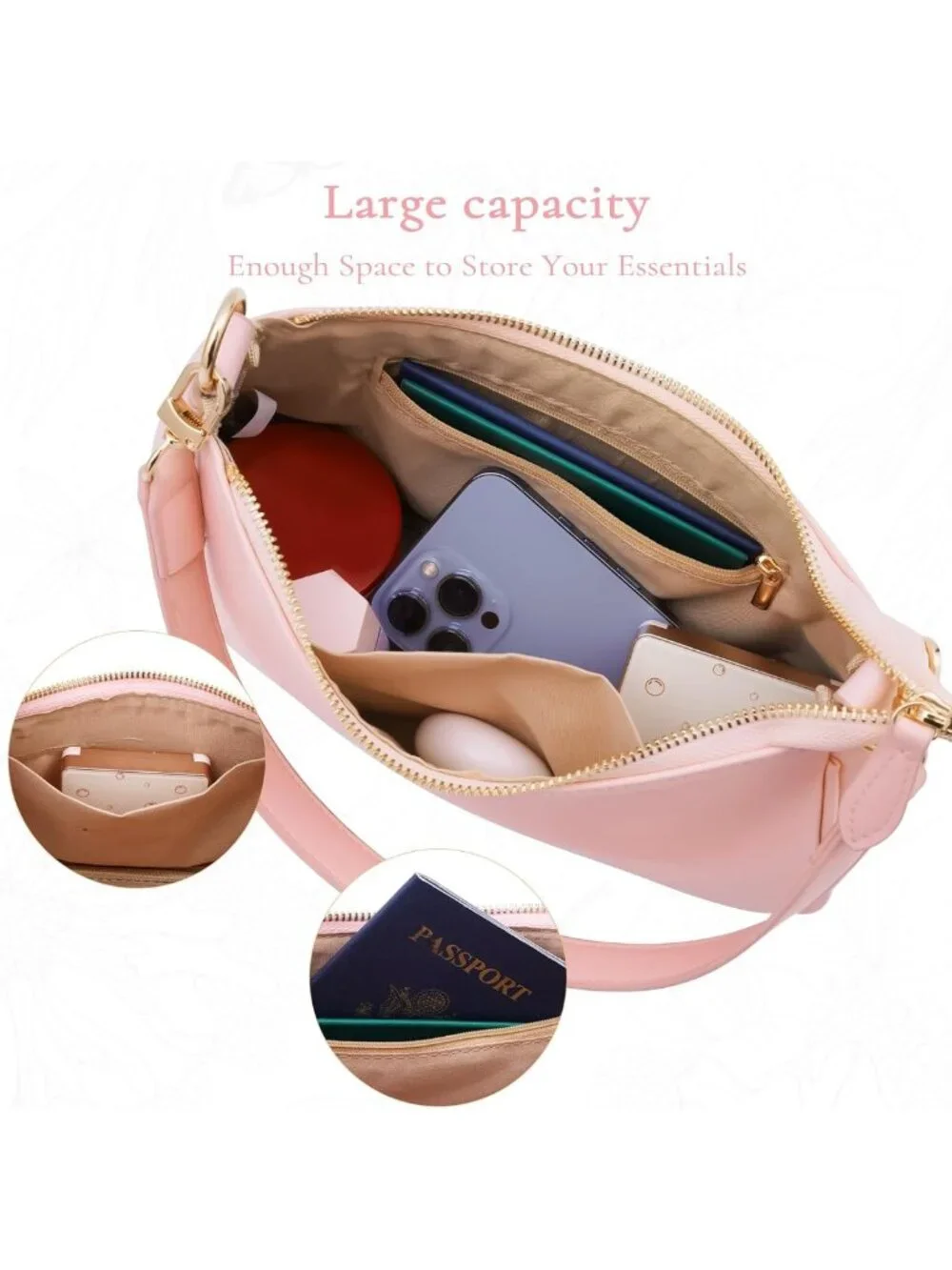 Small Leather Hobo Purse for Women | Cute Shoulder Bag with Removable Straps